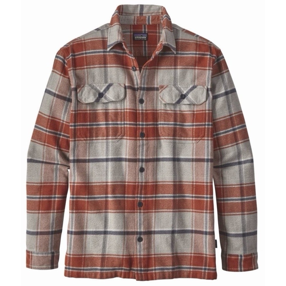 Patagonia Fjord Flannel Shirt Men's Medium Orange Gray Buckstop Plaid Gorpcore